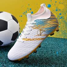 1 Pair New Soccer Shoes, Recommended For Teenagers, Students, Matches And Training, Low-Top, Long Studs, Non-Slip, Suitable For AG, FG, Soft Ground, Real Grass, Competition And Training, Lace-Up, Men's Soccer Shoes, High-Top, Professional Soccer Boots - White Gold - View 5