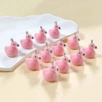 5/10个装时尚植绒火烈鸟树脂吊坠，可爱动物吊坠，适合DIY项链、手链、耳环、钥匙扣等饰品制作