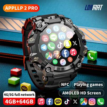 LOKMAT Smartwatch APPLLP 2 PRO Schermo AMOLED da 1.508 pollici Risoluzione 466*466 Supporta inserimento scheda SIM 2G/3G/4G/5G Chiamate indipendenti Accesso a Internet Wi-Fi Riproduzione musicale Orologio Game Phone Doppia fotocamera HD Frequenza cardiaca, ossigeno nel sangue, respirazione Monitoraggio delle funzioni sanitarie Push informazioni APP, promemoria chiamate Possibilità di scaricare applicazioni APP di terze parti