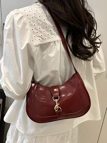 [US-Based Shipping]1PC Retro Minimalist Hook Decor Adjustable Shoulder Strap Crescent Shape Bag, Buckle Women Shoulder Bag,Suitable For Date, Outing, Party,Crossbody Bags For Women,Black Purse,Y2k,Clutch Purses For Women,Handbags For Women,Carteras Para Mujer,Black Bag,Women's Handbags,Shoulder Bag For Women,Womens Purses,Bolsos Para Mujeres,Small Purses For Women,Black Clutch,Pumpkin,Autumn,Halloween,Fall,Christmas,Thanksgiving,Festival,Cyber Monday,Holiday,Gift,New Year,Snow,Winter,Warm,End-Of-Year,Party - 酒紅色 - 查看 4