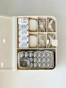 Desktop Cable Management Box Multi-Functional Power Cord Organizer With Lid For Phone Charger Plugs And Data Cables Jewelry Storage Case Book-Shaped Organizer Dividers For Women Men For Earrings Rings Necklaces Bracelets Home And Office Makeup Storage Bathroom Accessories Desk Accessories Home Organization - Multicolor - View 8