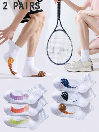 两双男女通用运动袜，透气毛圈面料，防滑，适合网球、羽毛球、跑步