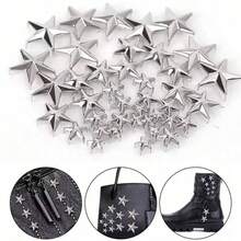 50/100pcs 10mm(0.394in) Pack Metal Silver Star Rivets DIY Clothes Shoes Bags Handmade Clothing Accessories Punk Leather Studs Spikes Spots Nails Head Buttons
