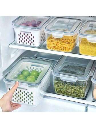 1pc Plastic Food Storage Container With Lid, Suitable For Refrigerator - Transparent, Washable Food Storage Container With Drip Tray, Suitable For Fruits, Vegetables And Dry Goods - Multipurpose Airtight Kitchen Container, Suitable For Camping And Catering