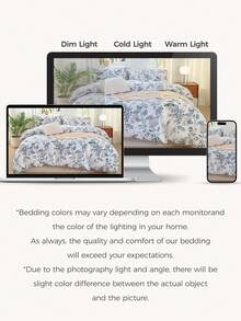 这款三件套叶花图案被套采用超柔软透气的高品质超细纤维面料制成，四季皆宜，可机洗，不易褪色、起球、防缩水、抗皱，时尚百搭，适合波西米亚风/农舍风/现代简约风卧室装饰，易于保养。 - 彩色 - 查看 9