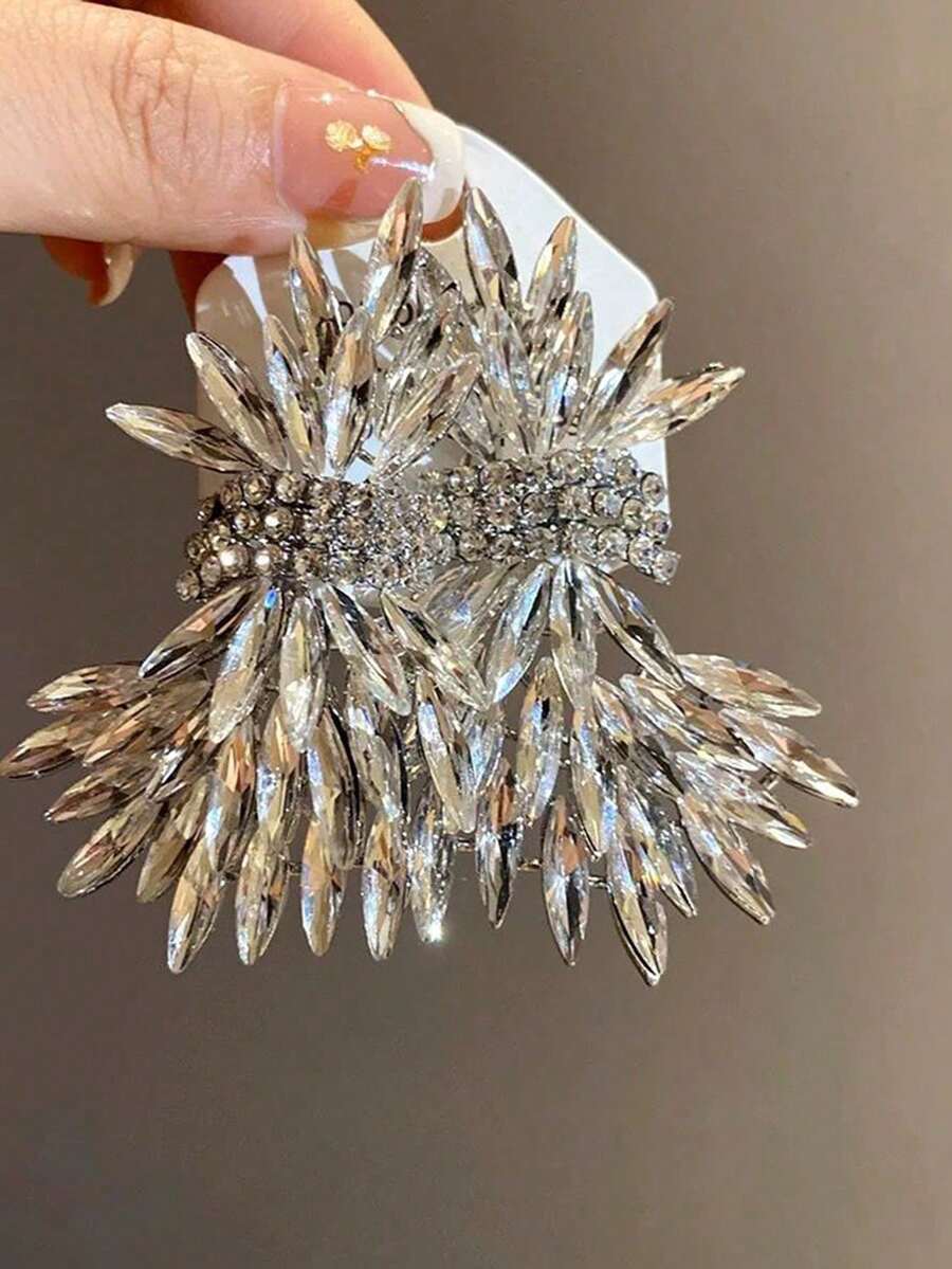 一对水晶叶片夸张奢华婚礼耳环，时尚优雅的女士珠宝礼物 - 銀色 - 查看 1