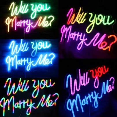 1pc "Will You Marry Me" Colorful LED Neon Sign: Acrylic Material + USB Powered (Easy Installation With Holes), Wall Mountable, Proposal/Wedding/Bedroom Decor Light, Romantic Gift For Valentine's Day, Engagement Backdrop