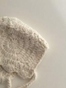 花卉图案马海毛秋冬新款保暖护耳帽，时尚灰色花卉流苏针织帽，舒适针织渔夫帽，百搭针织渔夫帽，保暖内衬针织帽，适合秋冬季节 - 小辮子花朵邊拉毛 - 查看 8