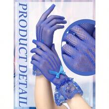 SATINIOR Women Lace Gloves Elegant Short Lace Tea Party Gloves For Women Wedding Dinner Party - 寶藍色 - 查看 5