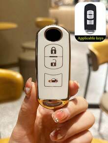 Capa protetora de TPU para chave remota, acessório automotivo moderno e elegante, ideal para entusiastas de carros. Compatível com os modelos: 2, 3, 6, Atenza, Axela, Demio, CX-5, CX-3, CX-7 e CX-9. - Série Silver Edge - Concha Única - Ver 11