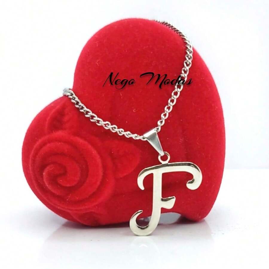 Letra F, Colar de Letra, Corrente com Pingente, em Aço Inox, Cordão ABC, Nome, Inicial