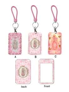 1pc Pink ABS Rope Virgin Mary Pattern Fashion Keychain Pendant, Bag Charm, Student Bus Protector - Multicolor - View 1
