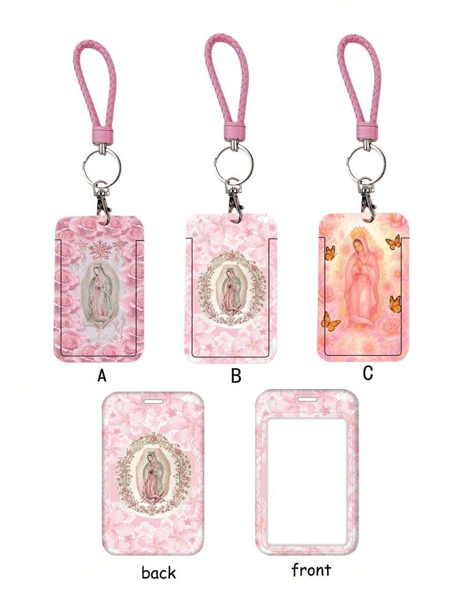 1pc Pink ABS Rope Virgin Mary Pattern Fashion Keychain Pendant, Bag Charm, Student Bus Protector - Multicolor - View 1