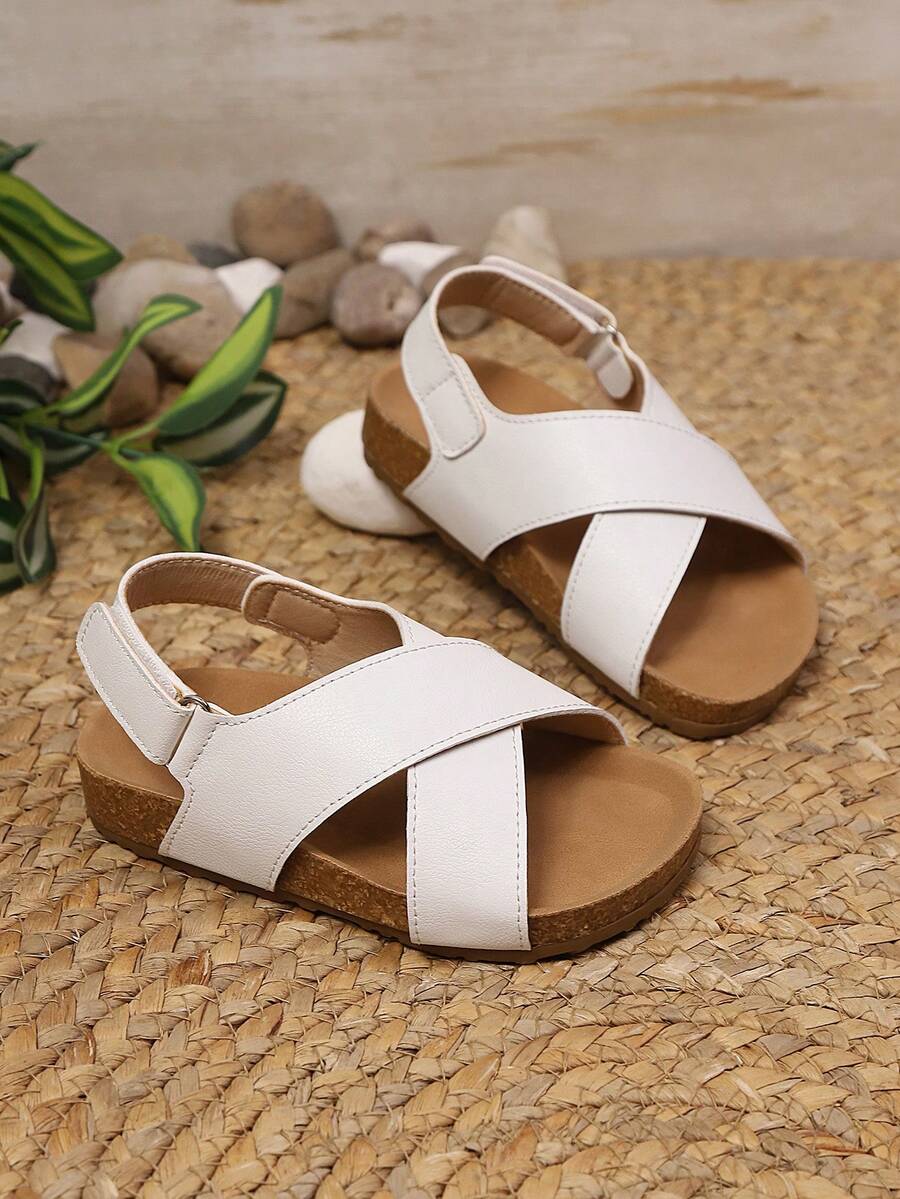 New Summer Kids Criss-Cross Design Comfortable Soft Bottom Hook & Loop Open Toe Retro Sandals - White - View 1