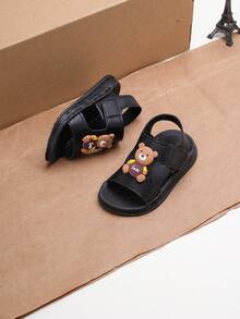1双儿童流行卡通魔术贴软底防滑凉鞋，时尚男女童款 - 黑色 - 查看 5