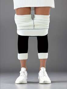 1pc Women's High Waist Warm Pants, Thermal Lined Thick Casual Leggings, Autumn/Winter - Black - View 3