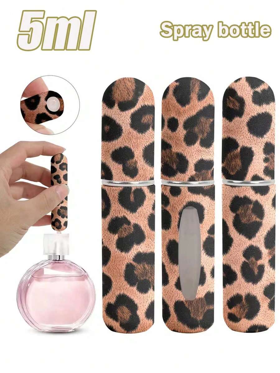 Chai xịt nước hoa 5ml có thể nạp lại - Họa tiết da báo và hoa lá - Bình xịt mini du lịch, thời trang và thanh lịch - Chai nước hoa cao cấp di động - Lý tưởng để sử dụng nước hoa mọi lúc, mọi nơi