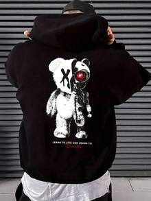 Bear Robot X Eye Learn To Live And Learn To Dance Men's Fleece Hoodie - Loose INS Style With Printed Patterns, Anime & American-Inspired, Unique  Design Graphic T Shirts - Black - View 1