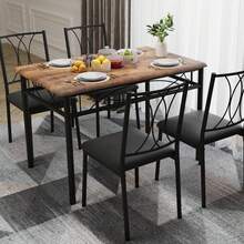 Conjunto de mesa de comedor de cocina de 5 piezas Muebles, mesa y sillas Conjunto de 4 personas, marco de metal Mesa rectangular moderna de madera con / sin sillas tapizadas para pequeño espacio comedor, comedor - Sillas tapizadas marrones - Ver 3