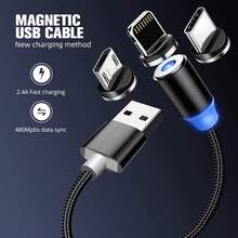 3-In-1 Magnetic Braided Nylon Data Cable, Durable Fast Charging USB Cable (Includes Type-C + Lightning + Micro USB), Compatible With IPhone 17 16 15 14 13 12 Pro Max / / / / Universal - Black - View 6