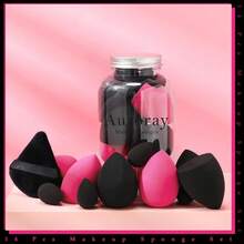 14 Pcs Unisex Black Makeup Sponge Set Including 4 Powder Puffs And 4 Mini Sponges Versatile For Liquid Foundation Powder Concealer Cream Application Home On The Go Use - Black,Hot Pink - View 5