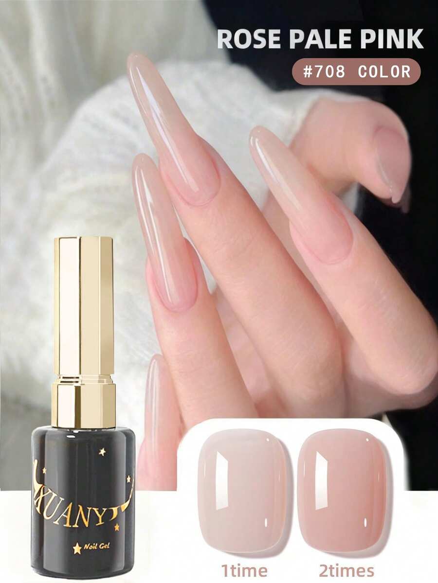 1pc 12ml Jelly Crystal Nail Polish, Semi-Transparent With Shiny Ice Crystal Effect - Removable Under UV/LED Light - Suitable For DIY Manicure - Pink - View 1