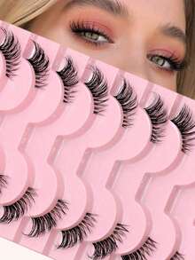 10 Pairs Half Lashes Clear Band Eyelashes Cat Eye False Eyelashes Short Soft 3d Faux Mink Eyelashes Soft Natural Makeup - Black - View 1