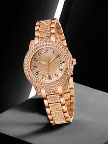 6pcs/Set Women's Quartz Watch, Minimalist & Fashionable Rose Gold Numeral Dial, Alloy Material, Strap Set, Suitable For Daily Wear Or Holiday Gift