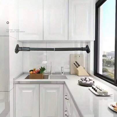 1 st. kraftig justerbar gardinstång med spänning, ingen borrning krävs, lämplig för duschar, garderober, fönster, handdukshängare - metall och plast hemtillbehör