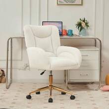 005 Full KD Teddy-Stoffmaterial Höhenverstellbarer Drehstuhl Für Das Home-Office Im Innenbereich Mit Goldenen Beinen, White - 白色 + 泰迪熊 + 泡沫 - 查看 4