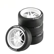 4条65mm轮胎，专业级光滑漂移轮胎，适用于漂移车、赛道遥控漂移车、公路赛车，12mm六角轮毂，耐用橡胶材质，兼容田宫TT01、TT02、XV01、PTG-2、京商、HPI、SHP等遥控车升级配件