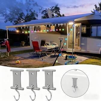 16pcs RV Awning Lights Hooks, Plastic & Metal Material, Suitable For RV Party Lights, Camping Tent, Home Gathering, Outdoor Camping Lights, Stainless Steel & Plastic, No Drilling Design