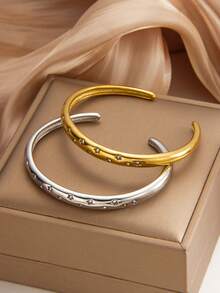 1件/2件装不锈钢手链，奢华优雅风格，星形设计镶嵌水钻，朋友礼物套装，男女皆宜，女士手链，高品质女士手链，女士手链，可叠戴手链，情侣礼物 - 手鐲 - 查看 1