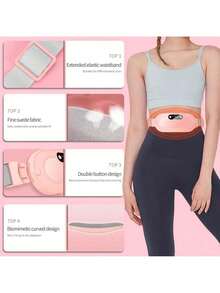 Rechargeable Cordless Heating Pad For Period Cramps Fast-Heated Belly Wrap With 3 Heat Levels & 4 Massage Modes Menstrual Back/Belly Pain Relief Warm Gift For Women - Pink - View 2