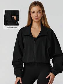 MASKERT Giacche sportive a maniche lunghe da donna per yoga, corsa, fitness e tempo libero a casa. Confortevoli, semplici e versatili. - nero - Visualizzare 1