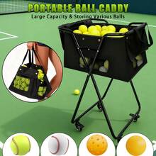 Tennis Ball Hopper Cart With 4 Wheels,Foldable Large Capacity Pickleball & Tennis Ball Collector For Court Training, Coaching - Black - View 2