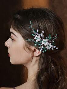 1pc Green Rhinestone Hair Clip, Bridal Headpiece, Wedding Party Hair Accessory, Gift, Spring/Summer Hair Decor - Green - View 6