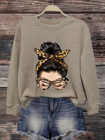 Ladies' Casual, Fashionable And Elegant Imitation Sweaters, Suitable For Parties, Comfortable Family Gatherings, Daily Wear, Ladies' Closed-Eye Pattern Prints, Soft And Comfortable Fabric, Autumn And Winter Clothing, Outerwear, Patterned Tops