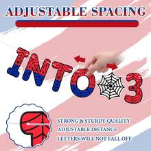 1Set,Spider Theme 3rd Birthday DIY String Banner, Swinging Into 3 Banner, Ghost Spider 3rd Birthday Decorations Party Supplies, Third Decor For 3 Year Old