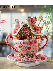 Klassische 2D flache Lebkuchenhaus Statue aus Acryl - Tischdekor Weihnachtsschild und Plakette, vielseitige Boho-Stil Tischdekoration, ideales Weihnachtsgeschenk, Text auf Englisch, ohne Strom