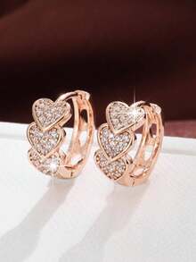 1 Paar elegante Creolen mit Herz-Zirkonia Dekor für Frauen als tägliche Deko, Valentinstag - Goldgelb - Übersicht 8