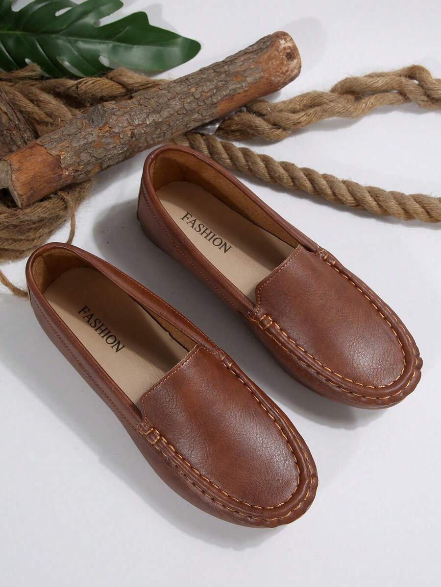 Women's Handmade Stitching Flat Loafers, Comfortable Non-Slip Soft Bottom Casual Moccasins - Brown - View 1