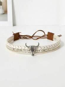 Sombrero de vaquero estilo occidental de poliéster para hombres y mujeres, gorra de estilo vintage, decoración de cabeza de vaca dorada, adecuado para uso casual diario, fiesta vaquera, sombrero de vaquero (talla única) - A - Ver 6