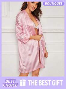 Valentine's Day Gift Women's Nightgown Women's V-Neck Satin Nightgowns For Women Silk Sleepwear 3/4 Sleeve V-Neck Nightshirts(S/M/L/XL) Valentine's Day - 粉色 - 查看 4