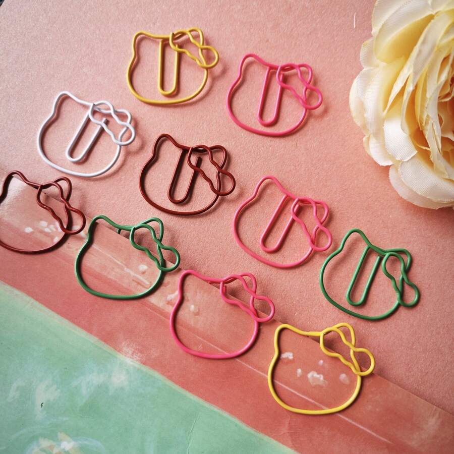 20 sztuk spinaczy do papieru Kawaii Cat dla miłośników kotów, losowe 5-kolorowe metalowe spinacze do zakładek, urocze upominki na imprezę i artykuły szkolne, zestaw upominkowy w hurtowych ilościach