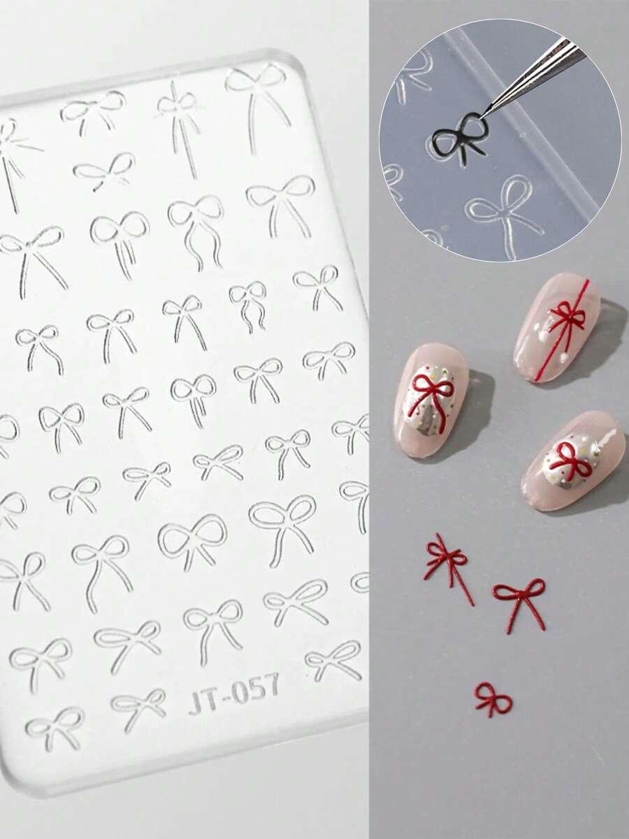 1Pc Cute Bowknot 3D Bow Nail Charms Silicone Mold Embossed Nail Carving Templates Christmas Nail Accessory Manicure DIY Nail Art Molds