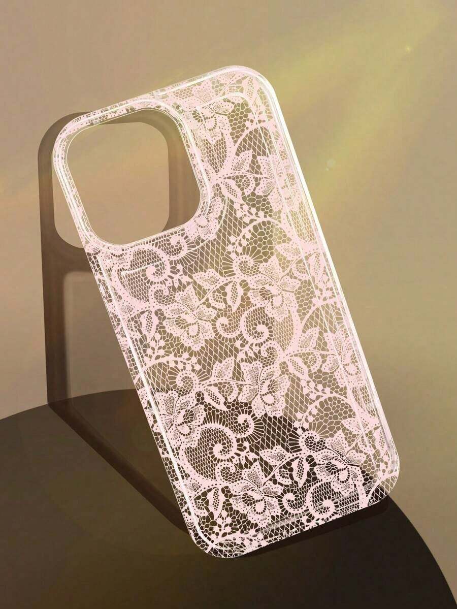 1pc Romantic Lace Pattern Soft Transparent Airbag Phone Case, Anti-Slip, Suitable For IPhone 11/12/13/14/15/16 Pro Max - Style 1 (1 Piece) - View 1