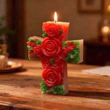 1pc European Rose Cross Shaped Candle Silicone Mold, DIY Soap Mold, Wax Melt Tart Mold, Easter Decoration & Handmade Gift - White - View 3