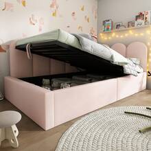 Upholstered Daybed 90x190 Cm, Daybed Sofa Bed With Hydraulic Storage, Children's Bed With Metal Slatted Base, Velvet, Pink, Without Mattress - Pink - View 10