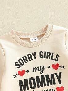 Toddler Baby Boy Valentines Day Outfit Heart Letter Long Sleeve Sweatshirt And Solid Joggers 2 Piece Spring Set - 紅色 - 查看 3